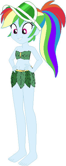 Size: 218x546 | Tagged: safe, artist:triceratopwarrior99, derpibooru import, rainbow dash, human, equestria girls, female, grin, hand on hip, hat, image, jpeg, jungle girl, ponytail, smiling, solo, solo female