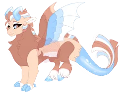 Size: 3600x2700 | Tagged: safe, artist:gigason, derpibooru import, oc, oc:eminent, draconequus, blue sclera, brown eyes, chest fluff, closed mouth, coat markings, colored claws, colored hooves, colored sclera, colored wings, concave belly, female, gradient hooves, gradient horn, horn, hybrid wings, image, magical threesome spawn, multicolored wings, neck fluff, pale belly, parent:discord, parent:scorpan, parent:trixie, png, simple background, smiling, socks (coat marking), solo, spread wings, standing, transparent background, unshorn fetlocks, wings