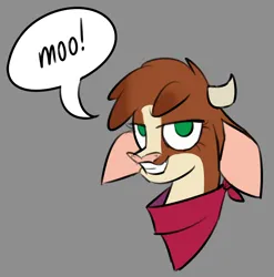 Size: 820x830 | Tagged: safe, artist:nonameorous, derpibooru import, cow, them's fightin' herds, arizona (tfh), bandana, clothes, community related, gray background, horns, image, looking at you, png, simple background, smiling, smiling at you, solo, speech bubble