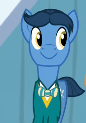Size: 374x536 | Tagged: safe, derpibooru import, screencap, toe-tapper, earth pony, pony, filli vanilli, animated, bobbing, cropped, cute, gif, image, looking sideways, male, ponytones outfit, solo, stallion