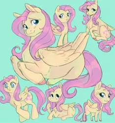 Size: 1125x1200 | Tagged: safe, artist:abbytabbys, derpibooru import, fluttershy, pegasus, pony, :3, cute, feathered wings, g4, image, jpeg, looking at you, lying down, ponyloaf, prone, shyabetes, simple background, sitting, smiling, solo, standing, unshorn fetlocks, wings