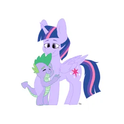 Size: 2000x2000 | Tagged: dead source, safe, artist:galaxysquid, derpibooru import, spike, twilight sparkle, twilight sparkle (alicorn), alicorn, dragon, pony, blushing, eyes closed, hug, image, png, simple background, vylet pony, white background