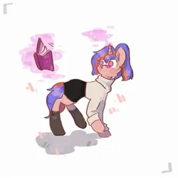 Size: 2000x2000 | Tagged: safe, artist:mynte_te, derpibooru import, oc, oc:bree, unofficial characters only, pony, unicorn, book, clothes, glasses, image, jpeg, levitation, magic, simple background, skirt, socks, solo, telekinesis, vylet pony, white background