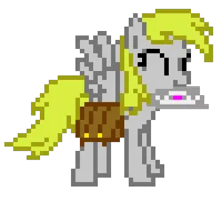 Size: 400x400 | Tagged: safe, artist:anonymous, derpibooru import, derpy hooves, pegasus, pony, ^^, bag, eyes closed, image, letter, mailbag, mouth hold, pixel art, png, solo, spread wings, vylet pony, wings