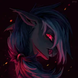Size: 1500x1500 | Tagged: safe, artist:plut0echo, derpibooru import, oc, unofficial characters only, bat pony, pony, commission, fangs, female, glow, glowing eyes, image, jpeg, licking, licking lips, mare, red eyes, solo, tongue out