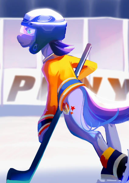 Size: 2480x3508 | Tagged: artist needed, safe, derpibooru import, oc, oc:proudy hooves, unofficial characters only, earth pony, pony, 2021, clothes, glass, green eyes, helmet, hockey, hockey helmet, hockey stick, ice, ice hockey, ice skates, image, jersey, male, png, skates, solo, sports, stadium, stallion