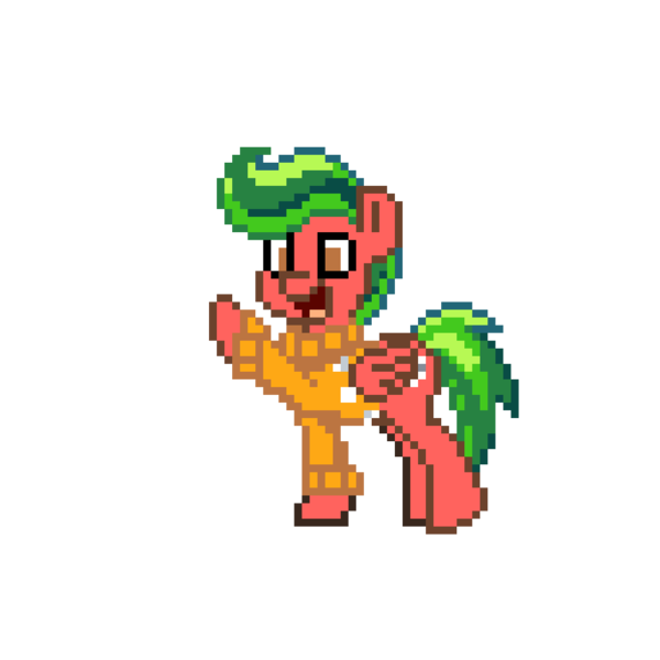 Size: 1023x1023 | Tagged: safe, derpibooru import, oc, oc:feather foot, pegasus, pony, pony town, boop, clothes, food, happy, hazel eyes, image, male, pixel art, png, pxls.space, simple background, solo, stallion, sweater, transparent background, watermelon