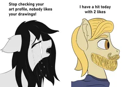 Size: 1300x921 | Tagged: safe, artist:gantarts, derpibooru import, ponified, pony, beard, chad, comic, crying, facial hair, image, meme, moustache, nordic gamer, png, ponified meme, simple background, text, white background, wojak, yes