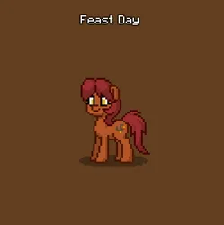 Size: 378x380 | Tagged: safe, derpibooru import, oc, oc:feast day, unofficial characters only, earth pony, pony, pony town, brown background, do not steal, female, holiday, holiday pony, image, mare, original character do not steal, png, simple background, solo, thanksgiving