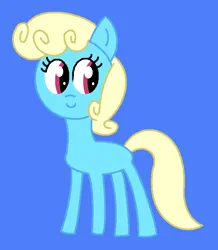 Size: 652x748 | Tagged: safe, artist:the-rainbow-nigga420, derpibooru import, eclair créme, jangles, earth pony, pony, 1000 hours in ms paint, background pony, blue background, cute, eclairdorable, female, g4, image, mare, ms paint, no clothes, paint.net, png, simple background, smiling, solo