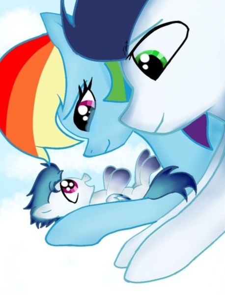 Size: 609x797 | Tagged: safe, artist:tonikaye, ponerpics import, ponybooru import, rainbow dash, soarin', oc, oc:thunderstorm, pegasus, pony, baby, baby pony, colt, female, foal, image, jpeg, male, mare, offspring, parent:rainbow dash, parent:soarin', parents:soarindash, shipping, soarindash, stallion, straight