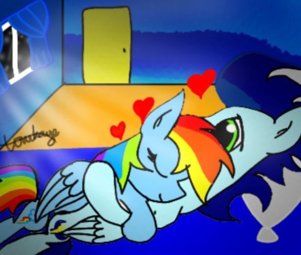 Size: 614x522 | Tagged: safe, artist:tonikaye, ponerpics import, ponybooru import, rainbow dash, soarin', pegasus, pony, female, image, jpeg, male, mare, shipping, sleeping, soarindash, stallion, straight