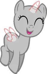 Size: 275x433 | Tagged: safe, artist:softybases, derpibooru import, oc, unofficial characters only, alicorn, pony, ^^, alicorn oc, bald, eyes closed, female, filly, foal, horn, image, open mouth, open smile, png, show accurate, smiling, spread wings, transparent horn, transparent wings, wings