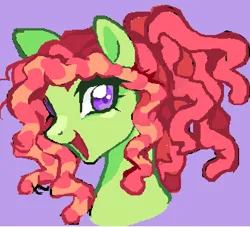 Size: 663x603 | Tagged: safe, artist:clowncarpal, derpibooru import, tree hugger, earth pony, pony, alternate hairstyle, bust, female, image, mare, png, purple background, simple background, solo