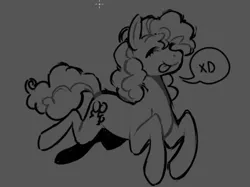 Size: 824x615 | Tagged: safe, artist:clowncarpal, derpibooru import, pinkie pie, earth pony, pony, female, gray background, grayscale, image, mare, monochrome, png, simple background, sketch, solo, speech bubble, tongue out, xd