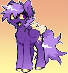 Size: 569x608 | Tagged: safe, artist:clowncarpal, derpibooru import, oc, unofficial characters only, pegasus, pony, chest fluff, colored wings, gradient background, image, multicolored wings, png, solo, unshorn fetlocks, wings