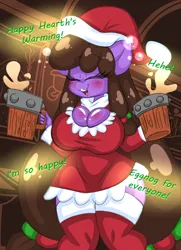 Size: 2000x2759 | Tagged: safe, artist:ladylullabystar, derpibooru import, oc, oc:plushie star, anthro, big breasts, blushing, breasts, cleavage, clothes, dress, eggnog, huge breasts, image, png