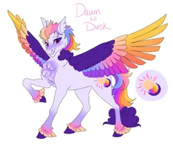 Size: 1400x1200 | Tagged: safe, artist:arexstar, derpibooru import, oc, oc:dawn till dusk, pegasus, pony, colored wings, image, magical lesbian spawn, multicolored wings, offspring, parent:rainbow dash, parent:zipp storm, png, simple background, solo, white background, wings