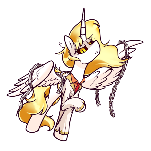 Size: 3000x3000 | Tagged: safe, artist:magician-horse, derpibooru import, daybreaker, alicorn, pony, chains, clothes, fanfic art, female, g4, image, png, simple background, solo, suit, transparent background