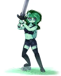 Size: 3273x4096 | Tagged: safe, artist:jfrxd, derpibooru import, oc, anthro, commission, image, outfit, png, solo, sword, weapon