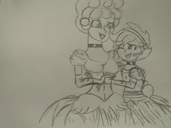 Size: 1040x780 | Tagged: safe, artist:trainerrichie, derpibooru import, scootaloo, human, equestria girls, adopted, adopted offspring, cinderella, clothes, dress, duo, female, gown, humanized, image, jpeg, kiss mark, lipstick, looking at each other, looking at someone, one eye closed, open mouth, open smile, poofy shoulders, scootalove, smiling, smiling at each other