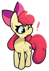 Size: 1446x2064 | Tagged: safe, artist:kindakismet, derpibooru import, apple bloom, earth pony, pony, exclamation point, female, filly, foal, image, jpeg, simple background, solo, white background