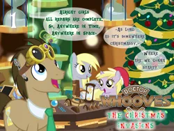 Size: 827x621 | Tagged: safe, artist:bronybyexception, derpibooru import, derpy hooves, dinky hooves, doctor whooves, time turner, earth pony, pegasus, unicorn, advent calendar, christmas, christmas tree, goggles, holiday, hourglass, image, jpeg, tree