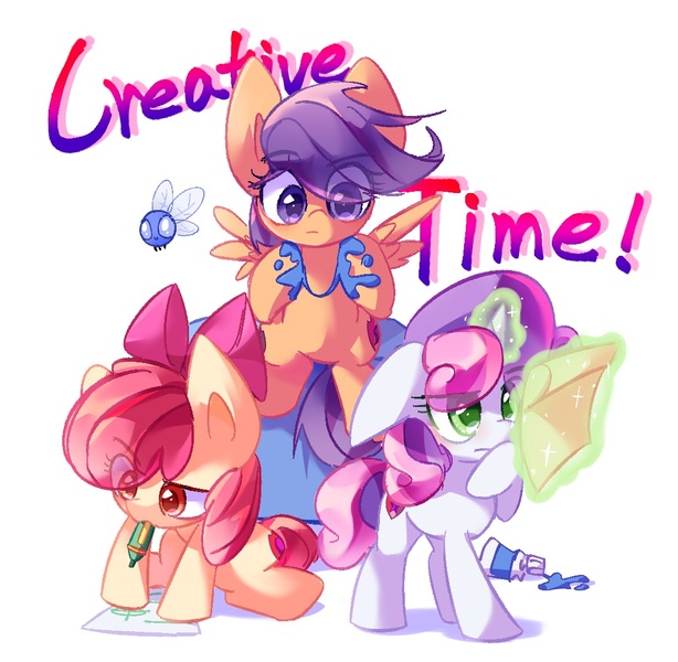 Size: 1080x1056 | Tagged: safe, artist:starflashing twinkle, derpibooru import, apple bloom, scootaloo, sweetie belle, earth pony, pegasus, unicorn, cute, cutie mark crusaders, image, jpeg, simple background, white background