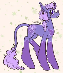 Size: 1130x1294 | Tagged: safe, artist:inkbl0t, derpibooru import, oc, oc:gossamer thread, unofficial characters only, abada, ear piercing, earring, glasses, glasses chain, image, jewelry, jpeg, long tail, piercing, purple coat, purple hair, solo, spider web, tail, tail jewelry, unshorn fetlocks