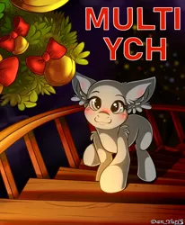 Size: 1700x2064 | Tagged: safe, artist:yuris, derpibooru import, oc, pony, advertisement, any gender, any race, bell, blushing, christmas, commission, floppy ears, holiday, house, image, indoors, looking at you, looking up, looking up at you, png, room, smiling, solo, staircase, ych sketch, your character here