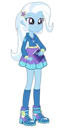 Size: 1140x2280 | Tagged: safe, artist:ajosterio, derpibooru import, trixie, equestria girls, clothes, female, hoodie, image, jacket, miniskirt, png, shoes, simple background, skirt, smiling, socks, solo, transparent background, vector