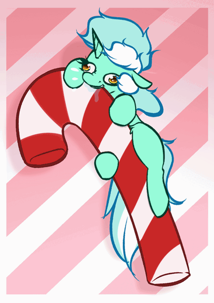 Size: 1086x1540 | Tagged: safe, artist:witchtaunter, derpibooru import, lyra heartstrings, pony, unicorn, animated, candy, candy cane, christmas, derp, drool, faic, food, gif, holiday, image, l.u.l.s., nom, simple background, solo