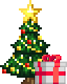 Size: 96x120 | Tagged: safe, artist:dialliyon, derpibooru import, oc, oc:meem, unicorn, animated, christmas, christmas lights, christmas tree, commission, gif, holiday, horn, image, loop, perfect loop, pixel art, present, simple background, solo, transparent background, tree, unicorn oc, ych animation, ych result, your character here