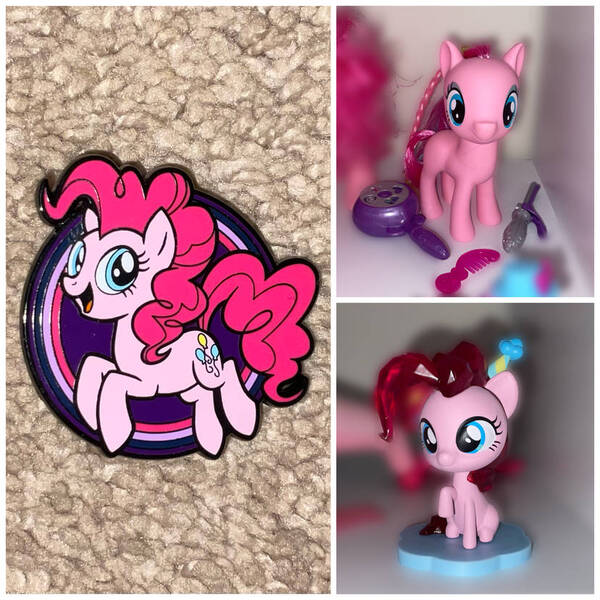 Size: 828x828 | Tagged: safe, artist:thebronypony123, derpibooru import, pinkie pie, earth pony, collection, female, figure, image, jpeg, merchandise, pin, solo