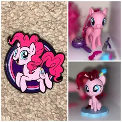 Size: 828x828 | Tagged: safe, artist:thebronypony123, derpibooru import, pinkie pie, earth pony, collection, female, figure, image, jpeg, merchandise, pin, solo