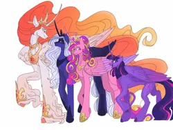 Size: 1536x1152 | Tagged: safe, artist:sorninay, derpibooru import, princess cadance, princess celestia, princess luna, twilight sparkle, twilight sparkle (alicorn), alicorn, pony, alicorn tetrarchy, curved horn, g4, group, height difference, horn, image, jpeg, side view, unshorn fetlocks