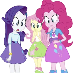 Size: 2516x2520 | Tagged: safe, derpibooru import, edit, edited screencap, editor:homersimpson1983, screencap, fluttershy, pinkie pie, rarity, human, equestria girls, equestria girls (movie), background removed, female, g4, hand over mouth, image, looking down, not a vector, png, simple background, transparent background, trio, trio female