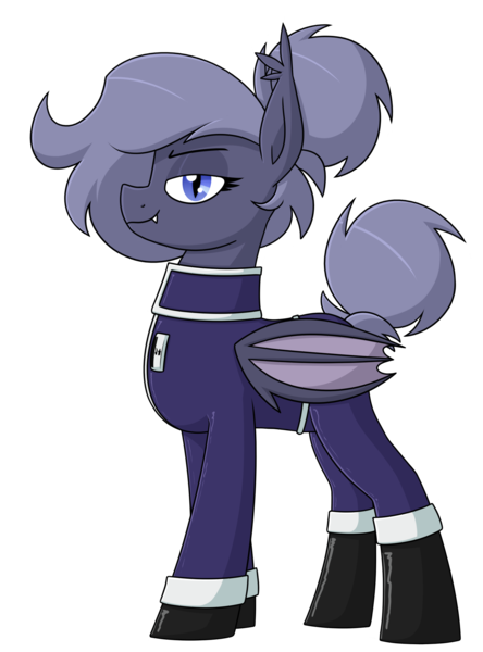 Size: 1602x2165 | Tagged: safe, artist:moonatik, derpibooru import, oc, oc:selenite, unofficial characters only, bat pony, pony, alternate timeline, bat pony oc, bat wings, clothes, female, hair bun, image, looking at you, mare, military pony, military uniform, new lunar millennium, nightmare takeover timeline, png, simple background, smug, solo, tail, tail bun, transparent background, uniform, wings
