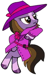 Size: 394x621 | Tagged: safe, artist:noi kincade, derpibooru import, oc, oc:princess kincade, unofficial characters only, alicorn, pony, bipedal, clothes, detective, fedora, female, hat, image, png, simple background, solo, transparent background, trenchcoat