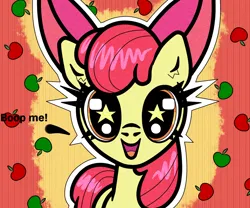 Size: 1200x1000 | Tagged: safe, artist:scandianon, derpibooru import, apple bloom, earth pony, pony, dilated pupils, female, filly, foal, happy, image, looking at you, open mouth, open smile, png, smiling, starry eyes, talking to viewer, wingding eyes