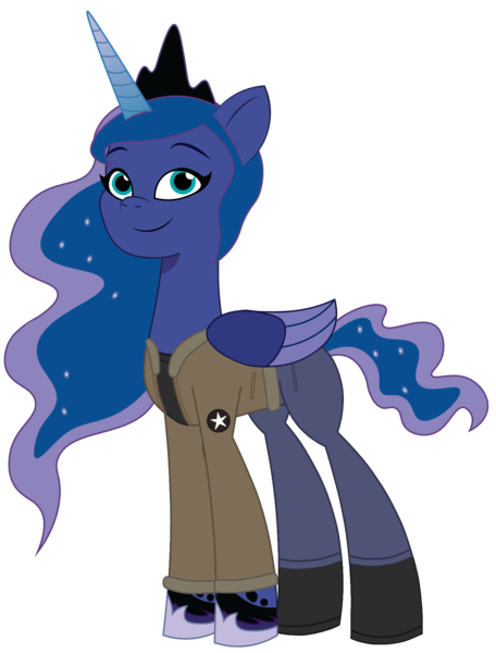 Size: 1368x1800 | Tagged: safe, artist:edy_january, artist:prixy05, derpibooru import, edit, vector edit, princess luna, alicorn, pony, g5, my little pony: tell your tale, boots, captain, captain. luna, clothes, commander, denim, g4, girls und panzer, image, jacket, jeans, lead, leader, military, military pony, military uniform, officer, pants, png, saunders, shirt, shoes, simple background, soldier, soldier pony, solo, transparent background, uniform, united states, vector