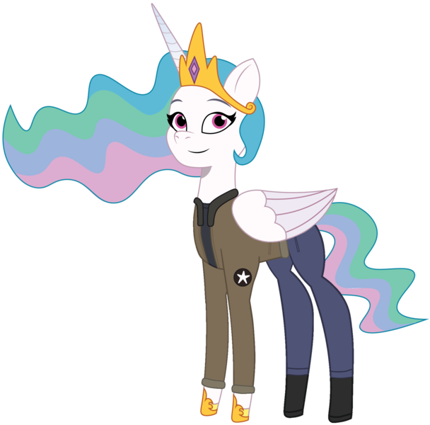 Size: 1759x1737 | Tagged: safe, artist:edy_january, artist:prixy05, derpibooru import, edit, vector edit, princess celestia, alicorn, pony, g5, my little pony: tell your tale, boots, captain, captain. celestin, clothes, denim, g4, g4 to g5, generation leap, girls und panzer, image, jacket, jeans, lead, leader, military, military pony, military uniform, pants, png, saunders, shirt, shoes, simple background, soldier, soldier pony, solo, transparent background, uniform, united states, vector