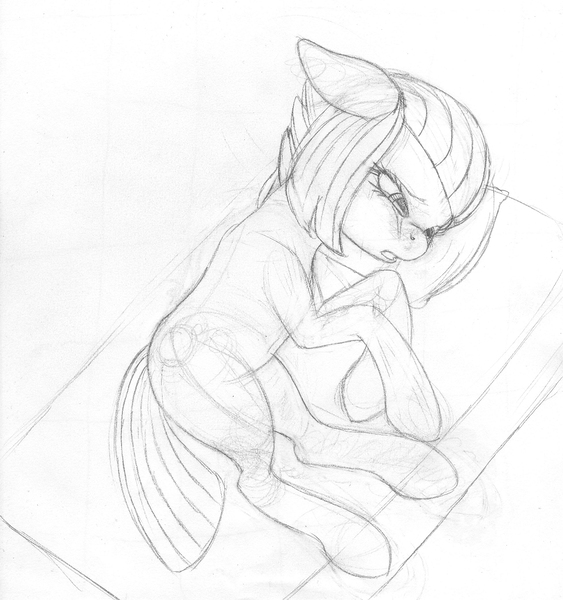 Size: 1275x1358 | Tagged: safe, artist:styroponyworks, derpibooru import, limestone pie, earth pony, pony, crying, female, floppy ears, image, jpeg, mattress, sad, sketch, solo