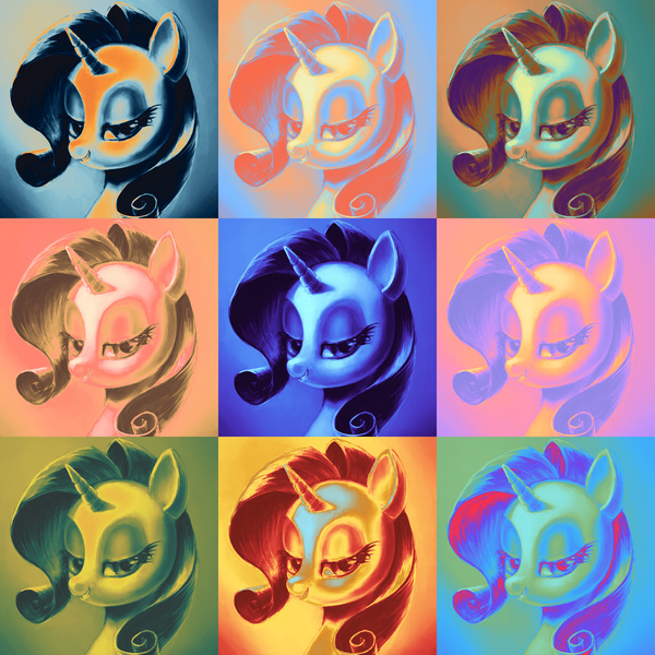 Size: 5952x5952 | Tagged: safe, artist:hunternif, derpibooru import, rarity, ponified, pony, unicorn, andy warhol, female, image, jpeg, mare, marilyn monroe, modern art, pop art, solo