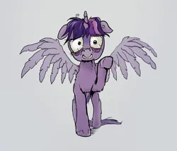 Size: 3093x2643 | Tagged: safe, artist:hunternif, derpibooru import, twilight sparkle, twilight sparkle (alicorn), alicorn, pony, bags under eyes, female, image, jpeg, mare, raised hoof, simple background, solo, speedpaint, spread wings, tired, white background, wings