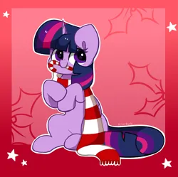 Size: 3273x3254 | Tagged: safe, artist:kittyrosie, derpibooru import, twilight sparkle, twilight sparkle (alicorn), alicorn, pony, christmas, clothes, cute, food, holiday, image, mouth hold, png, scarf, sugar cane, twiabetes