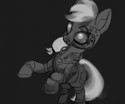 Size: 1280x1063 | Tagged: safe, artist:bananitryi, derpibooru import, applejack, earth pony, pony, robot, robot pony, female, image, jpeg, mare, monochrome, simple background, sketch, solo, wip