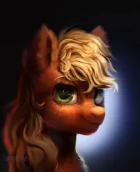 Size: 1040x1280 | Tagged: safe, artist:bananitryi, derpibooru import, applejack, earth pony, pony, bust, chest fluff, ear fluff, female, freckles, image, jpeg, mare