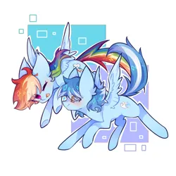 Size: 1080x1080 | Tagged: safe, derpibooru import, rainbow dash, oc, oc:seaice, pegasus, pony, canon x oc, flying, image, looking at each other, looking at someone, pegasus oc, png, simple background, wings