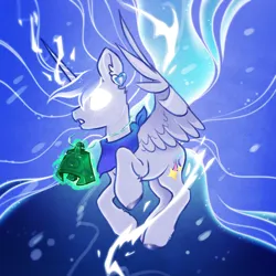 Size: 2700x2700 | Tagged: safe, artist:opalacorn, derpibooru import, oc, unofficial characters only, alicorn, pony, bandana, bell, blank eyes, commission, ear fluff, ethereal mane, female, glow, glowing horn, grogar's bell, high res, horn, image, jpeg, mare, solo